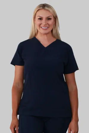 V-Neck Two Pockets Scrub Top (Navy)