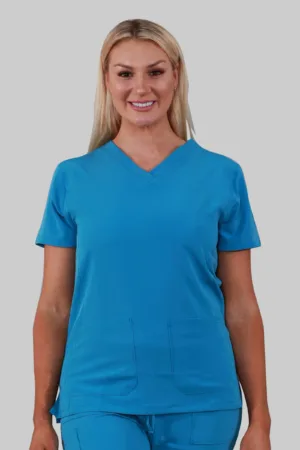 V-Neck Two Pockets Scrub Top (Teal)
