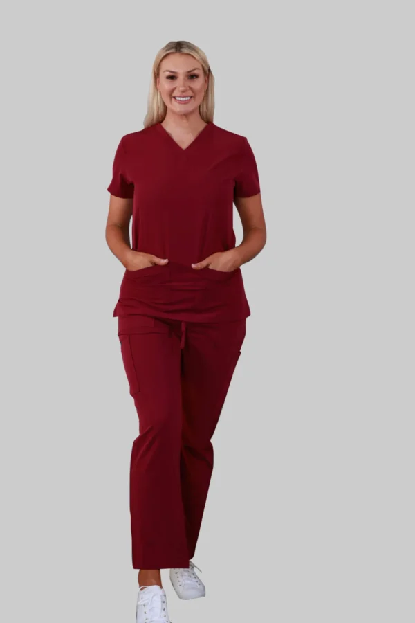V-Neck Two Pockets Scrub Top (Wine) - Image 4
