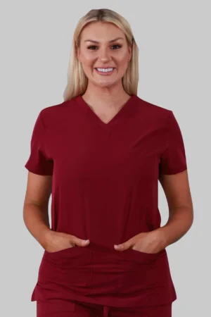 V-Neck Two Pockets Scrub Top (Wine)