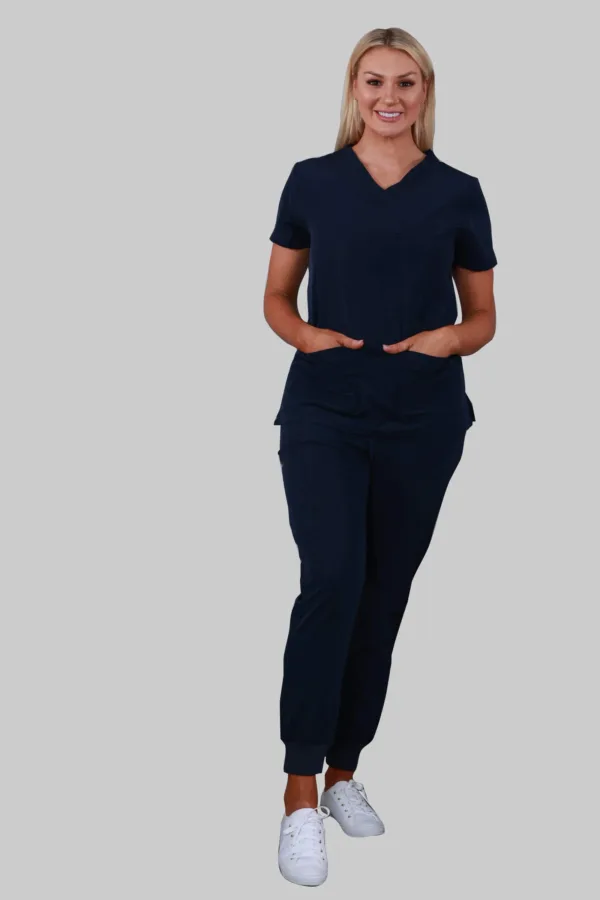 V-Neck Four Pockets Scrub Top (Navy) - Image 2