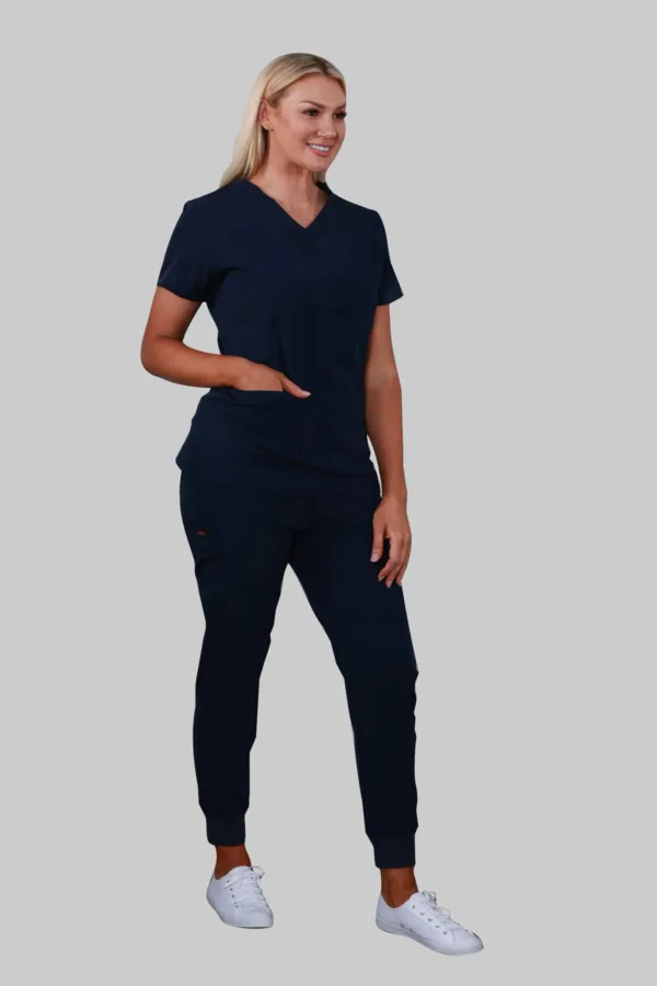 V-Neck Four Pockets Scrub Top (Navy) - Image 4