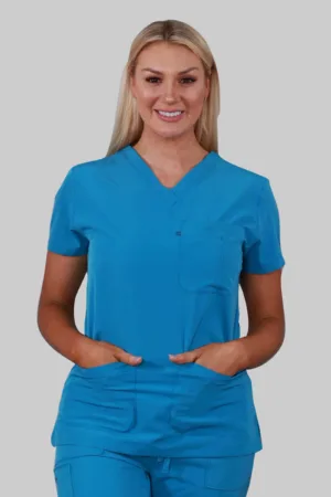 V-Neck Four Pockets Scrub Top (Teal)