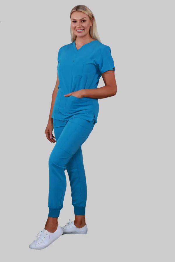 Six Pockets Jogger Scrub Pants (Teal) - Image 2