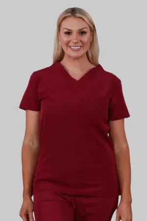 V-Neck Four Pockets Scrub Top (Wine)