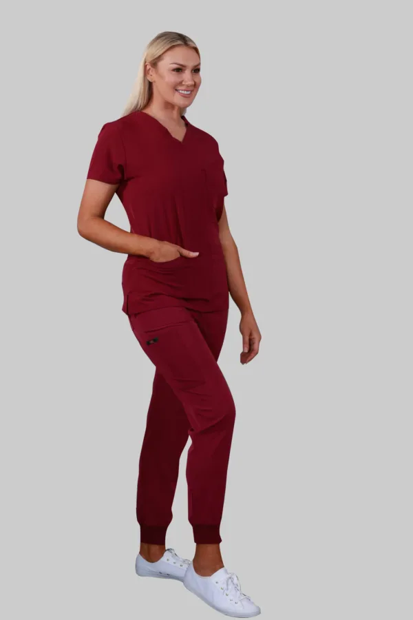 V-Neck Four Pockets Scrub Top (Wine) - Image 3