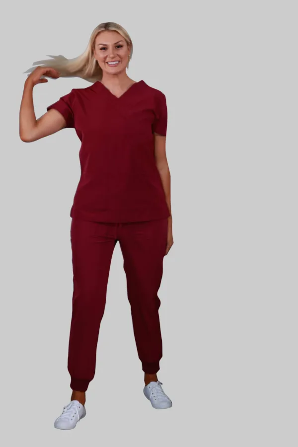 Six Pockets Jogger Scrub Pants (Wine) - Image 4