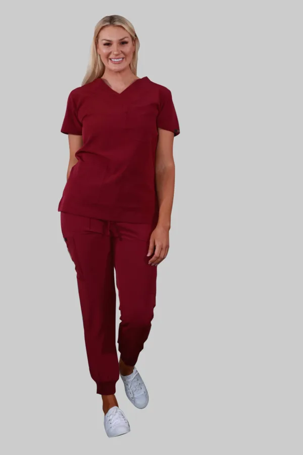 Six Pockets Jogger Scrub Pants (Wine) - Image 3