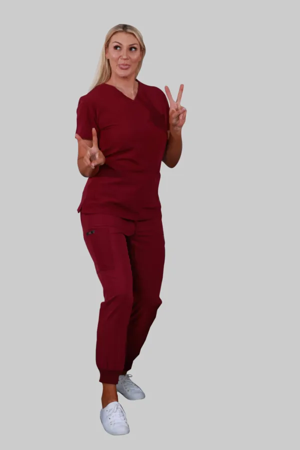 Six Pockets Jogger Scrub Pants (Wine) - Image 5